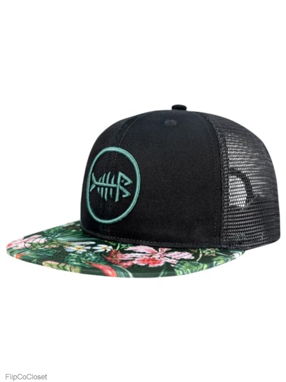 Flat Brim Trucker Cap with Snapback Closure and Breathable Mesh Back